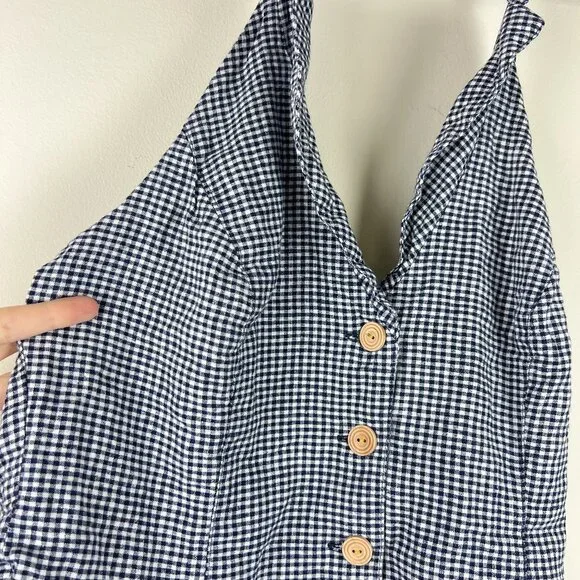 Urban Outfitters Navy White Gingham Linen Gianna Halter Top - Picture 3 of 6